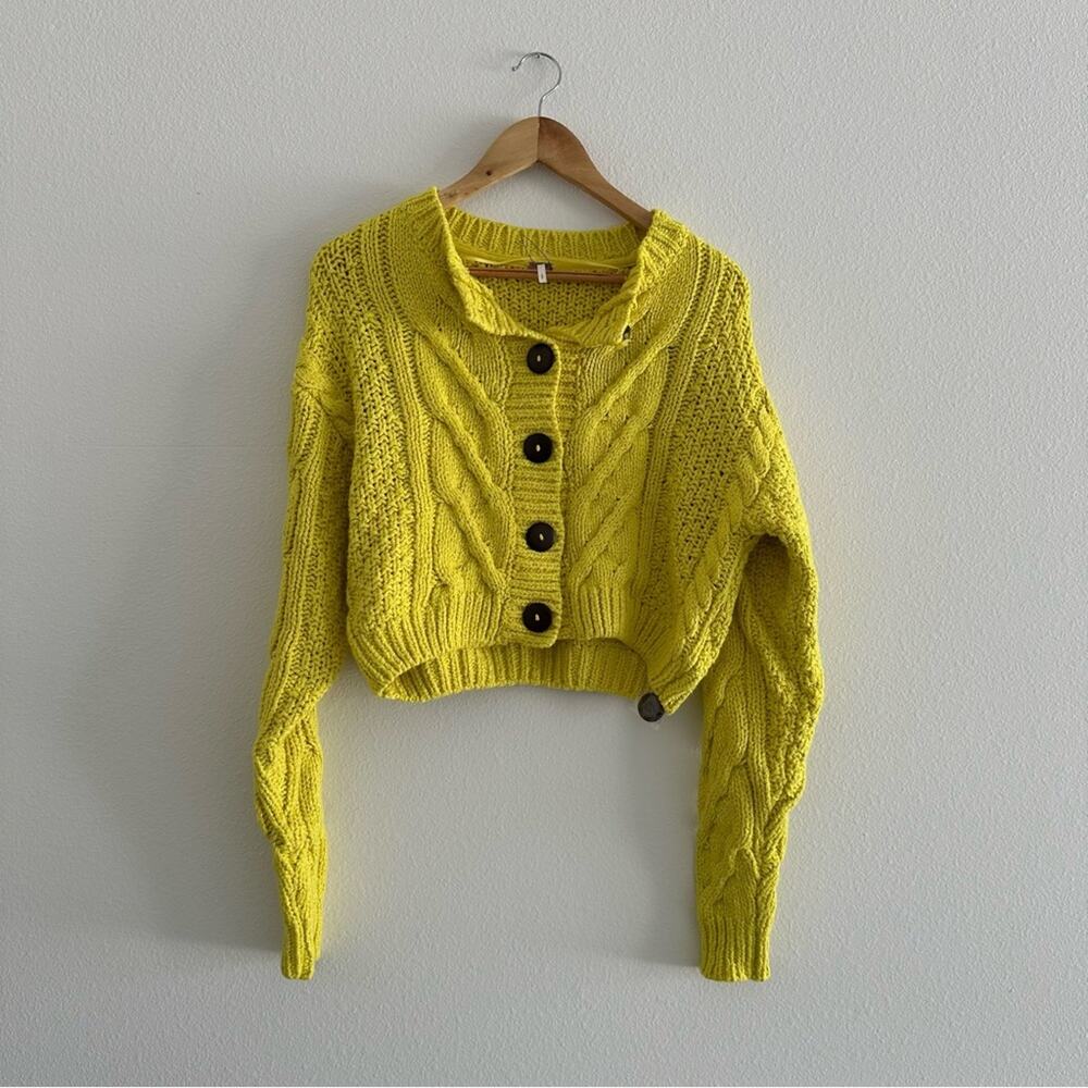 Free People Cardigan‎ Womens Small Chunky Knit Cropped Cotton Button Closure